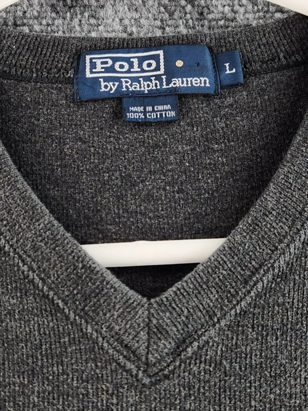 Polo Ralph Lauren Mediumweight Large Knit Gray Cotton V Neck Sweater Pony Logo